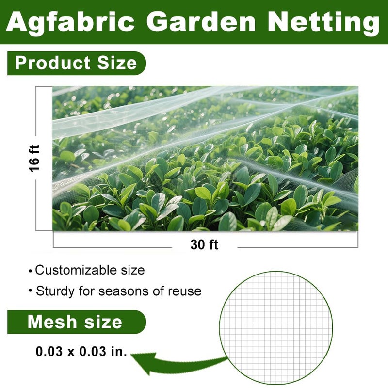 Agfabric Garden Netting 16'x30' Insect Pest Barrier Bird Netting for Garden Protection,Row Cover Mesh Netting for Vegetables Fruit Trees and Plants,White - Image 2